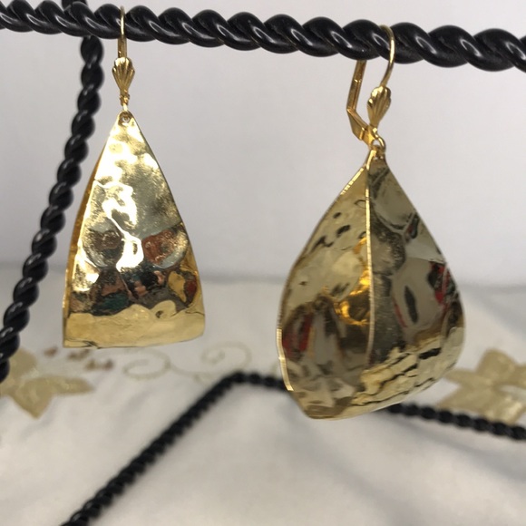 Shiny Gold Tone Metal Earrings VTG 80’s - Picture 3 of 4